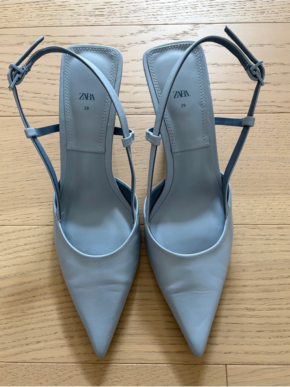 Zara Light Blue Pointed Slingback Heels with Slim Straps